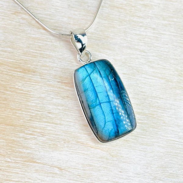 Large Rectangular Silver and Labradorite Pendant.