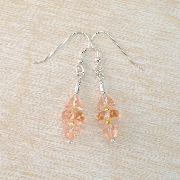 Vintage Pink Glass Bead and Silver Drop Earrings.