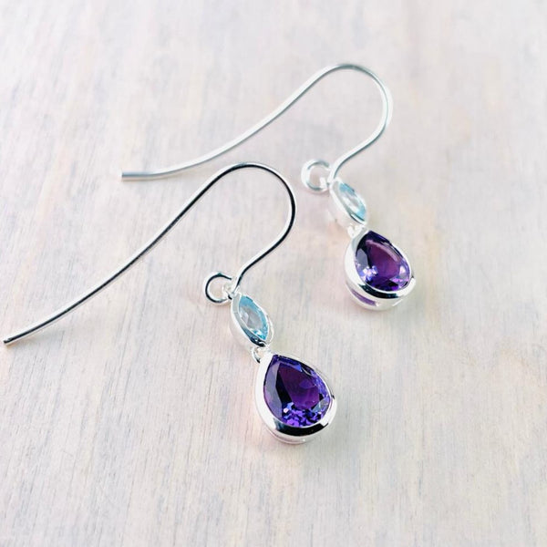 Amethyst,  Blue Topaz and Silver Earrings by JB Designs.
