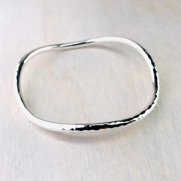 Hammered  Gently Waved Sterling Silver Bangle.