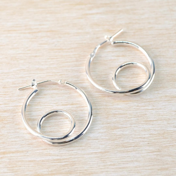 Sterling Silver Double Circle Hoop Earrings by JB Designs.
