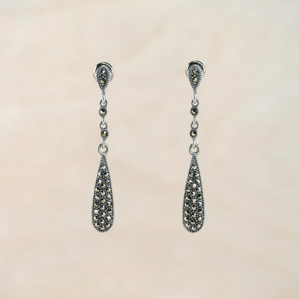 Long Marcasite and Silver Drop Earrings.