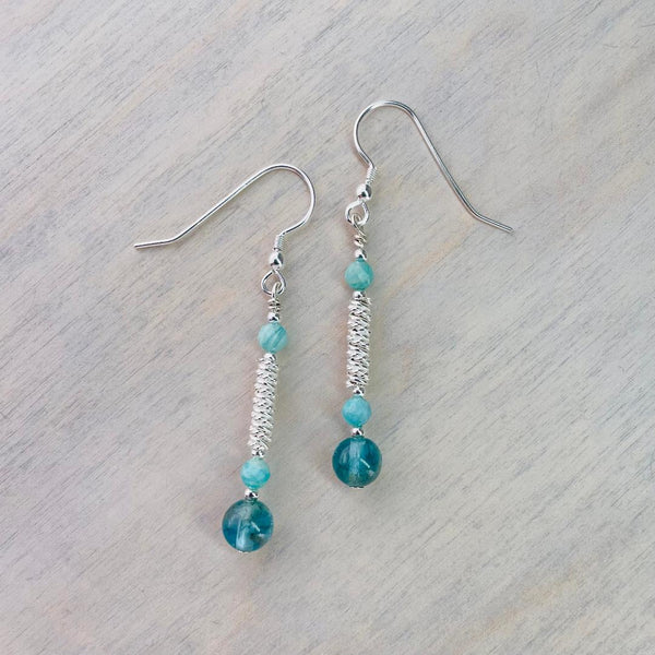 Apatite, Amazonite and Decorative Silver Earrings by Emily Merrix.