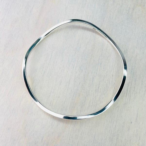 Square Profile Wavy Sterling Silver Bangle.