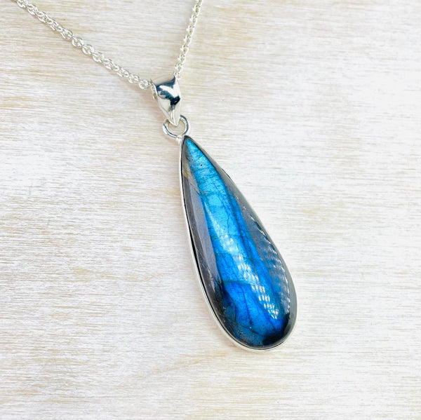 Large Tear Drop Silver and Labradorite Pendant.