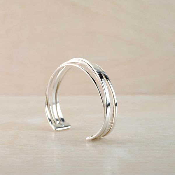 Vintage Hallmarked Sterling Silver Multi-Strand Cuff Bangle.