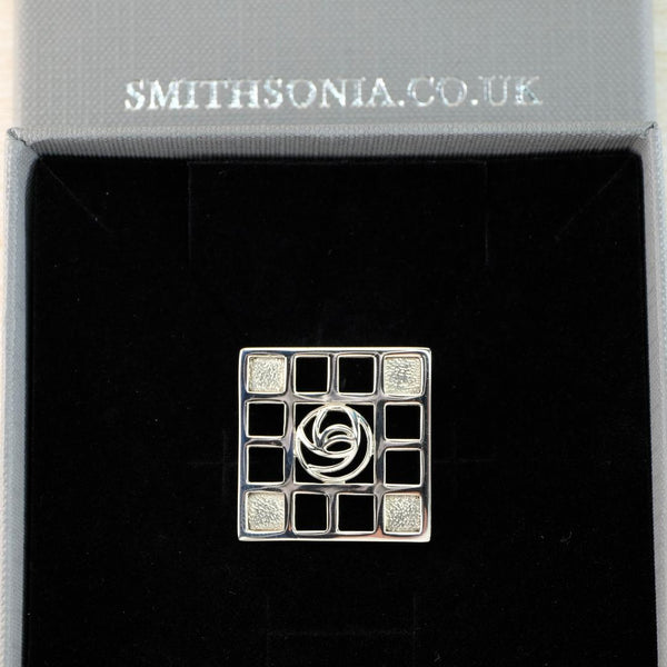 Vintage Square Sterling Silver Charles Rennie Mackintosh Inspired Brooch.
