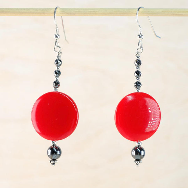 Vintage Discs with Silver and Hematite Drop Earrings.