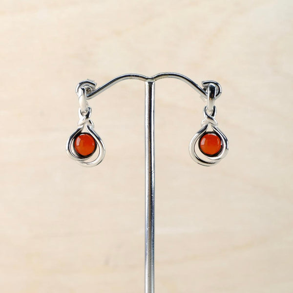 Amber and Sterling Silver Round Drop Earrings.