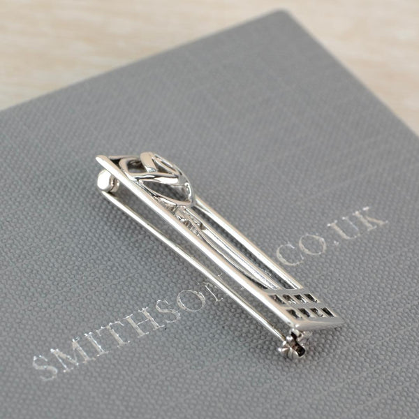 Vintage Sterling Silver Mackintosh Style Rose and Leaf Brooch.