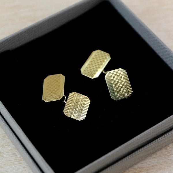 Vintage c1930s Engine Turned Cufflinks, 9ct Gold on Sterling Silver.