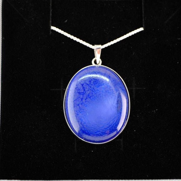 Vintage Ruskin Pottery Plaque Pendant Necklace Set in Sterling Silver.
