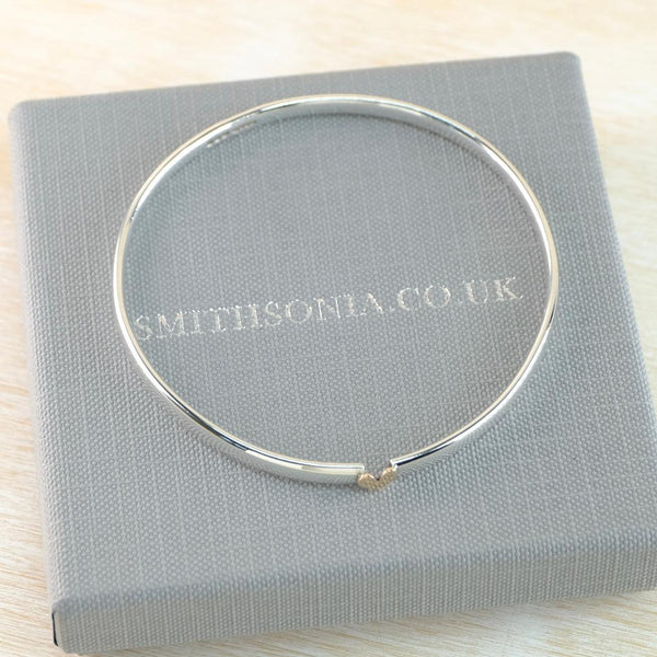 Vintage Hallmarked Sterling Silver Bangle Bracelet with 9ct Gold Heart.