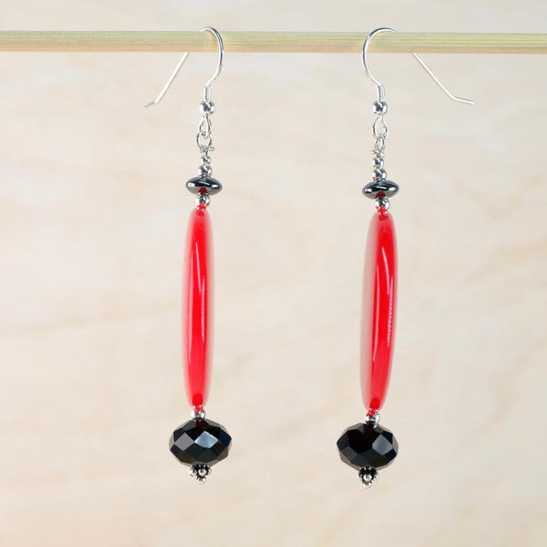 Vintage Beads with Silver, Glass and Hematite Drop Earrings.