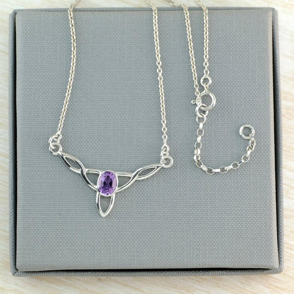 Vintage Sterling Silver Celtic Design Necklet with Amethyst.