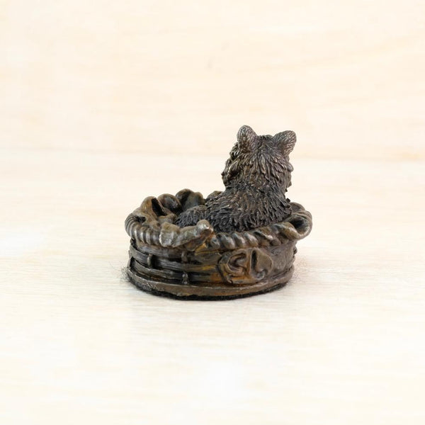 Solid Foundry Bronze Sculpture "Terrier in a Basket".