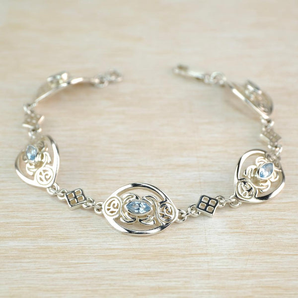 Vintage Mackintosh Style Sterling Silver Link Bracelet with Blue Topaz.