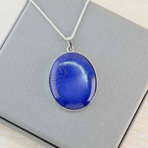 Vintage Ruskin Pottery Plaque Pendant Necklace Set in Sterling Silver.