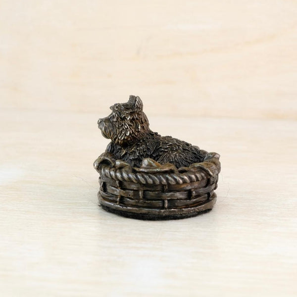 Solid Foundry Bronze Sculpture "Terrier in a Basket".