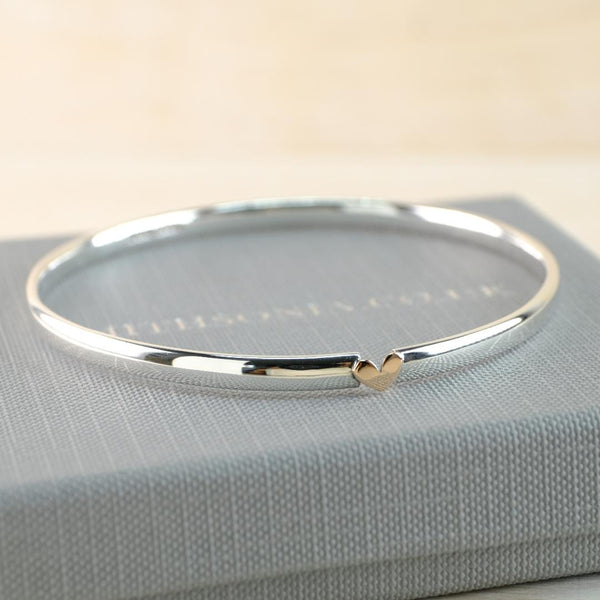Vintage Hallmarked Sterling Silver Bangle Bracelet with 9ct Gold Heart.