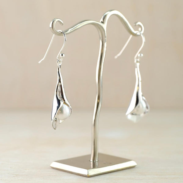 Silver and White Freshwater Pearl Lily Drop Earrings