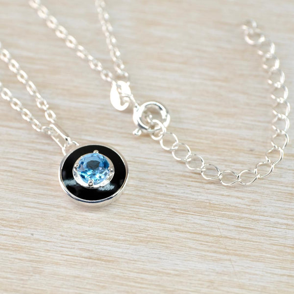 Blue Topaz and Enamel Pendant Set in Silver By JB Designs
