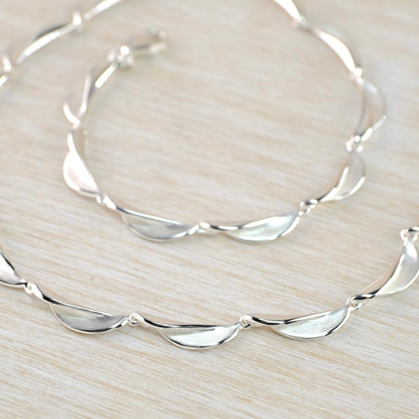 Matt and Polished Sterling Silver Necklace With Organic Twists Links by JB Designs.