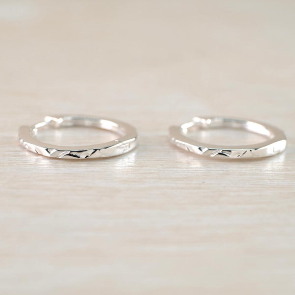 Sterling Silver Hinged Hoop Earrings With Patterned Edge by JB Designs.