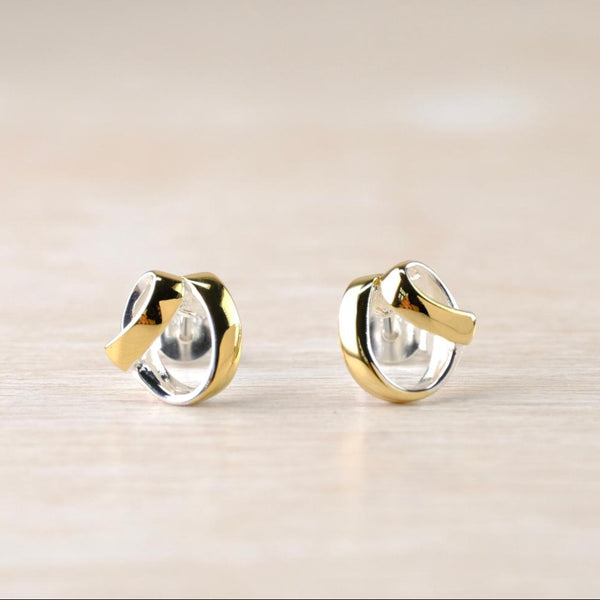 Two Colour Silver and Gold Plated Ribbon Stud Earrings by JB Designs.