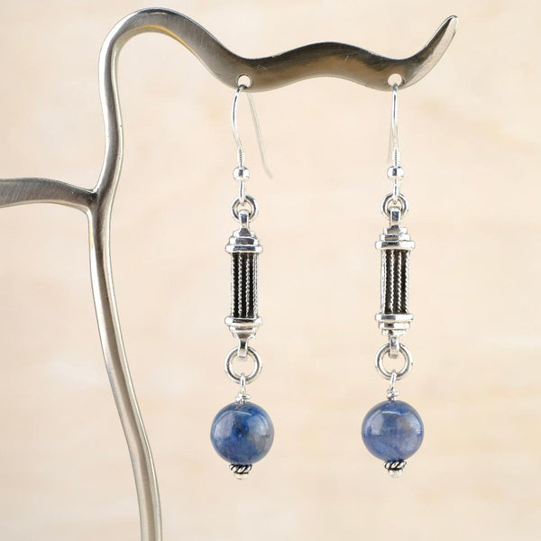 Silver and Kyanite Long Drop Earrings by Emily Merrix.
