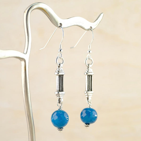 Silver and Agate Long Drop Earrings by Emily Merrix.