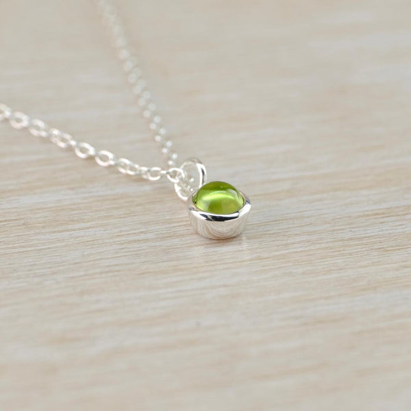 Petite Birthstone Pendant With Peridot in Sterling Silver.