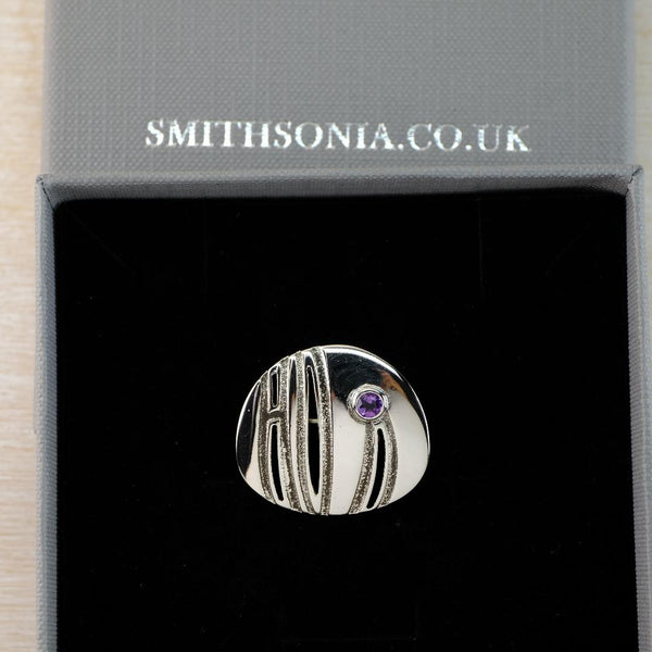 Vintage Sterling Silver Brooch with Amethyst.