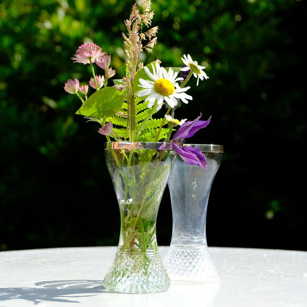 Pair of Antique Silver Topped Glass Vases,  Hallmarked in London, 1907