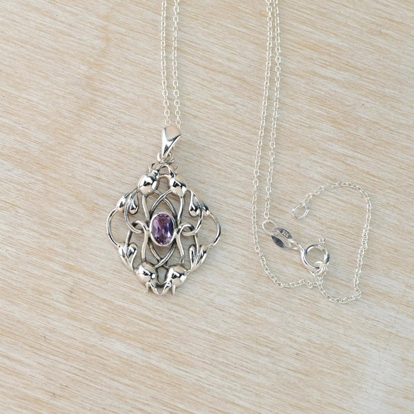Vintage Silver Entwined Leaves Pendant with Amethysts.
