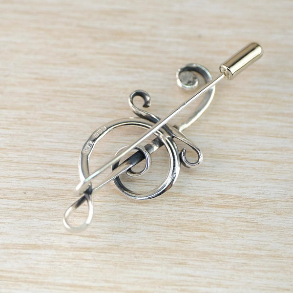 Antique Silver Treble Clef Brooch, Hallmarked Chester 1909 by Charles Horner.