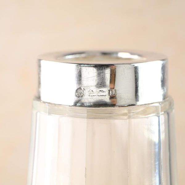 Vintage Silver Topped Glass Sugar Shaker,  Hallmarked in Birmingham, 1926.