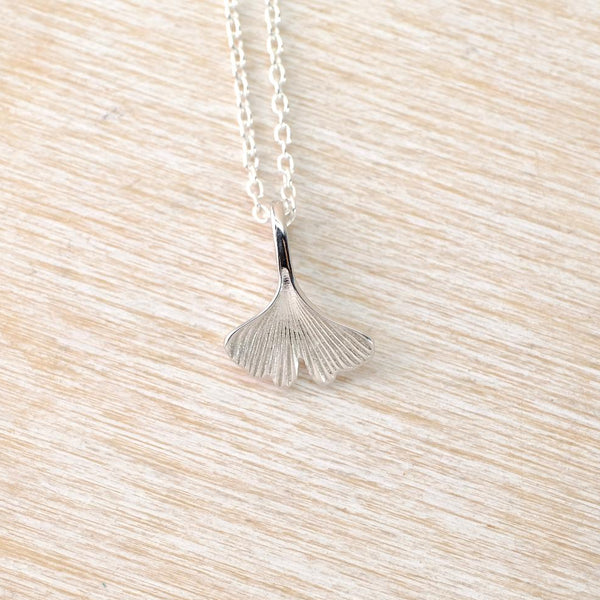 Petite Sterling Silver Ginkgo Leaf Pendant.