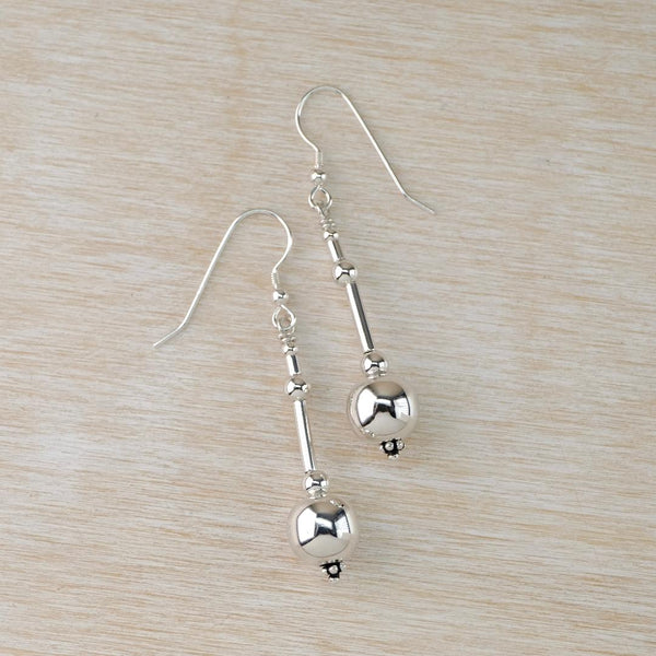 Long Sterling Silver Balls Drop Earrings.