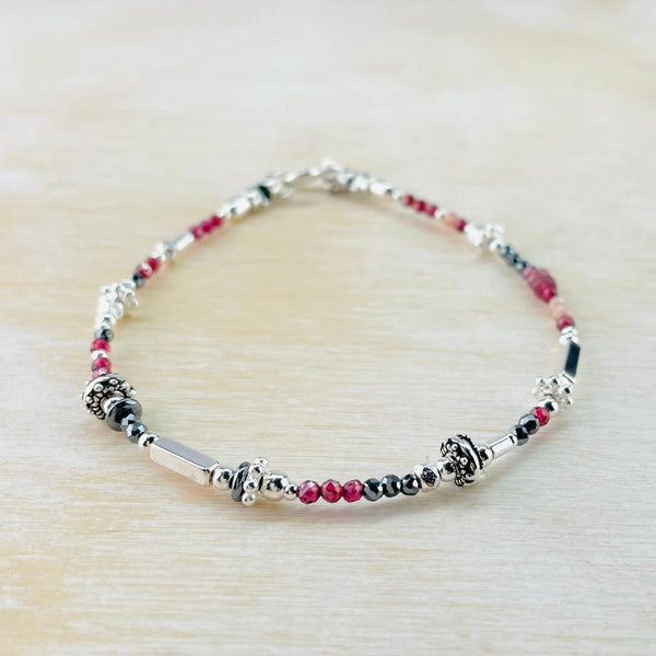 Garnet, Spinel and Sterling Silver Bead Bracelet by Emily Merrix.