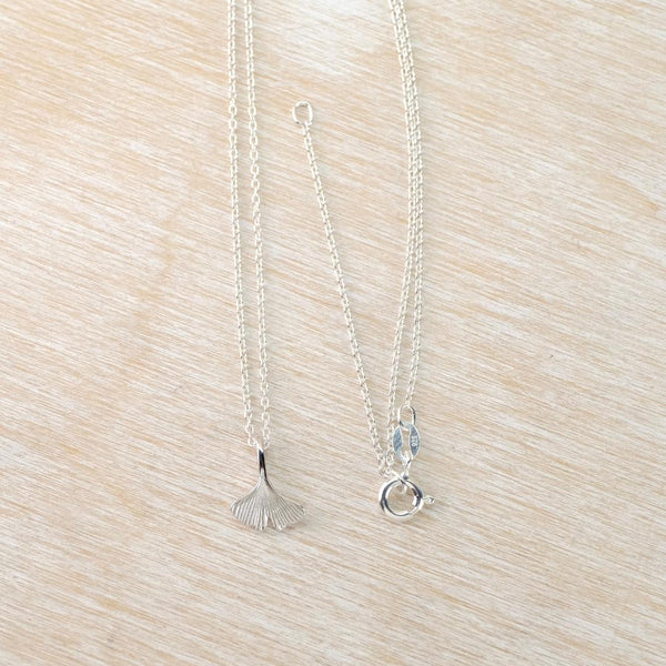 Petite Sterling Silver Ginkgo Leaf Pendant.