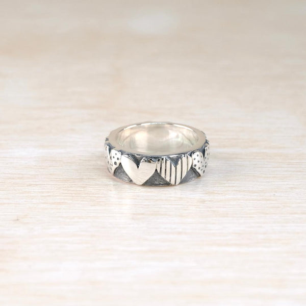 Silver Spots and Stripes Heart Ring by Linda Macdonald.