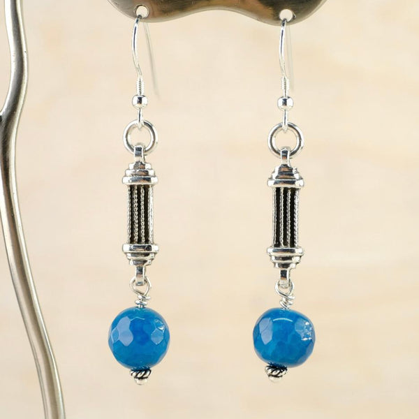 Silver and Agate Long Drop Earrings by Emily Merrix.
