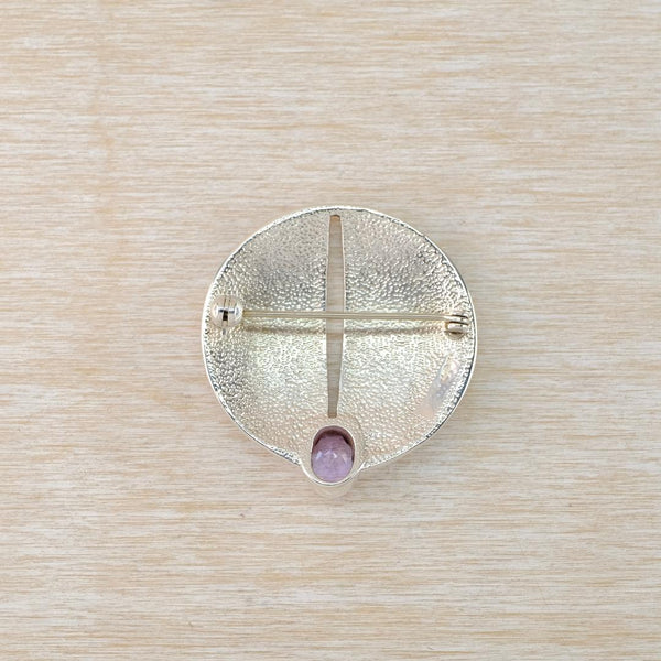 Vintage Sterling Silver Brooch Set with Amethyst.