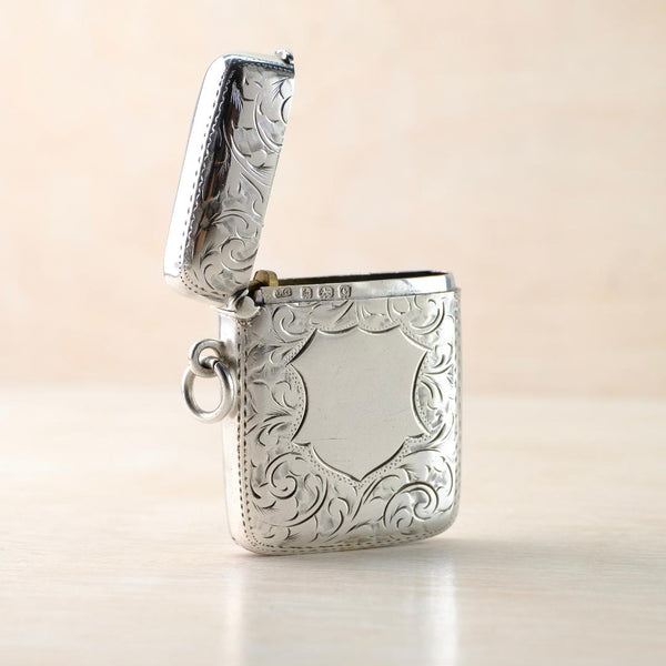Antique Silver Vesta Case, Hallmarked Birmingham, 1902.
