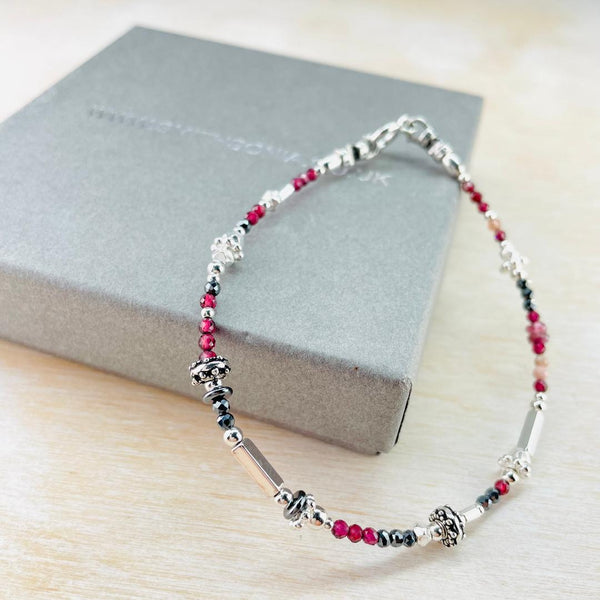 Garnet, Spinel and Sterling Silver Bead Bracelet by Emily Merrix.