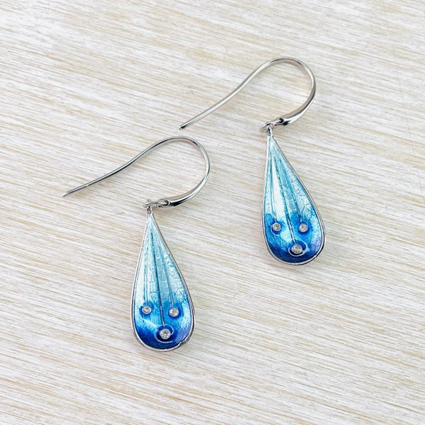 Sterling Silver, Enamel and White Sapphire Earrings by Nicole Barr, Blue Sky With Stars.