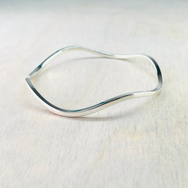 Square Profile Wavy Sterling Silver Bangle.