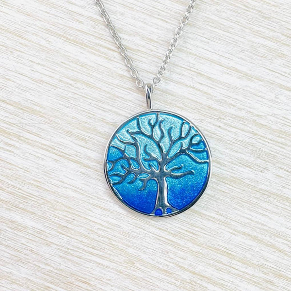 Sterling Silver and Enamel Blue 'Tree of Life'  Pendant by Nicole Barr.