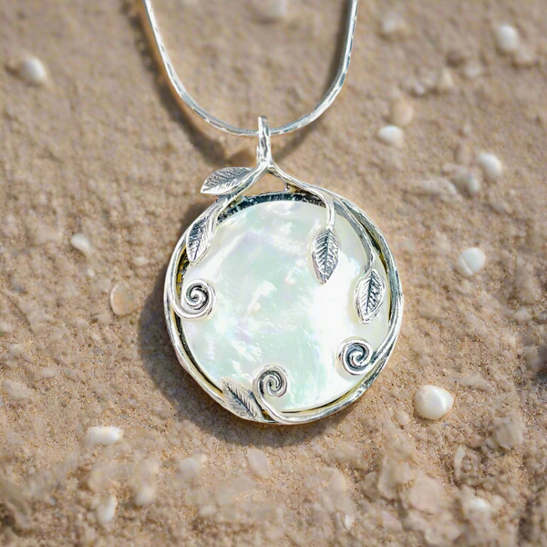 Decorative Sterling Silver and Mother of Pearl Pendant.